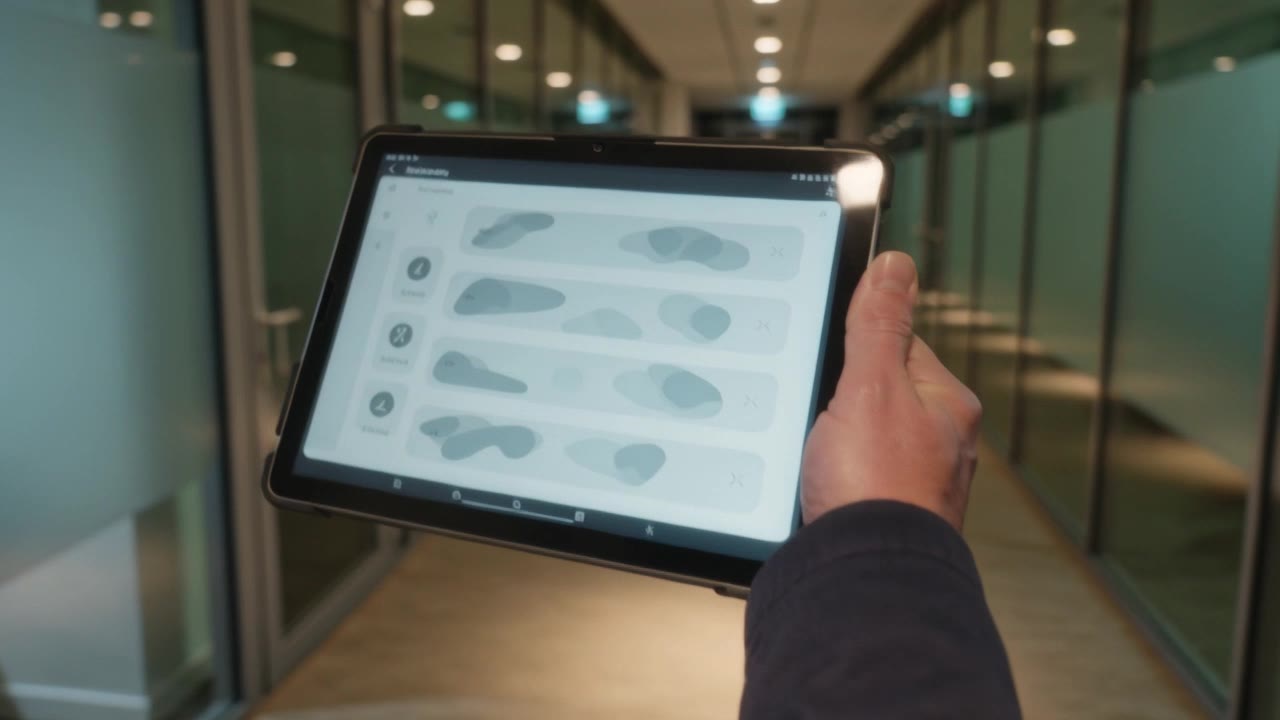 Objektkontrolle mit Tablet und digitalem Prüfprotokoll